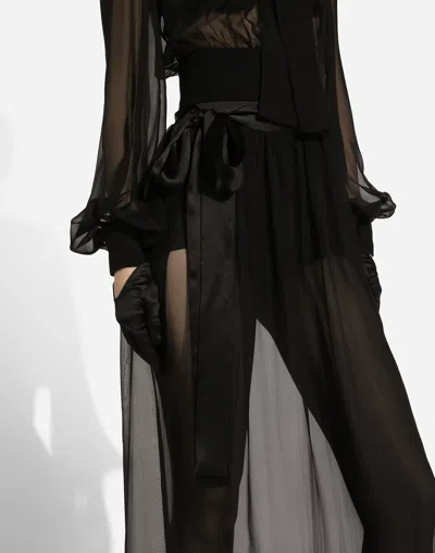 Dolce & Gabbana Long Silk Chiffon Skirt With Belt In Black