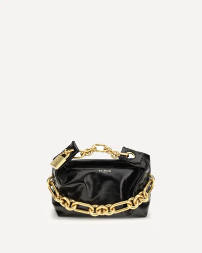 Balmain Sync Mini Chain-embellished Leather Tote In Black