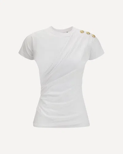 Balmain Cotton T-shirt With Button Detail And Draped Design In White