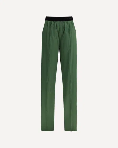 Tom Ford Green Pants With Elastic Waist With Logo Lettering In Silk Stretch Woman In Green