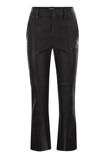 Brunello Cucinelli Women Stretch Nappa Leather Square Cigarette Trousers With Jewellery In Black