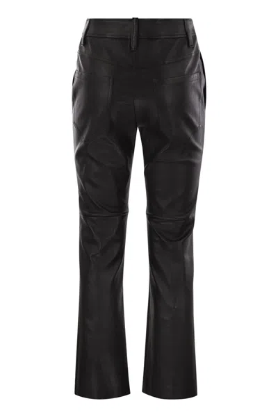 Brunello Cucinelli Women Stretch Nappa Leather Square Cigarette Trousers With Jewellery In Black