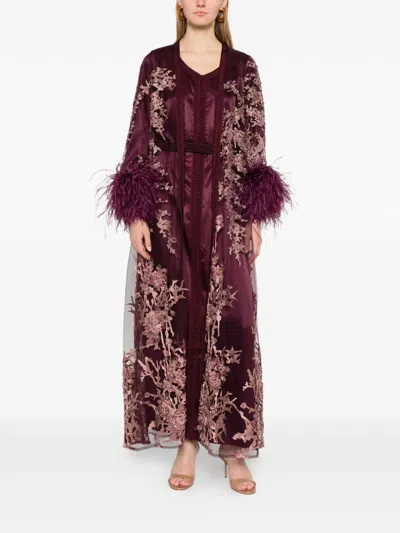 Reem Al Dhaheri Detail-embroidered Feathered Kaftan In Red
