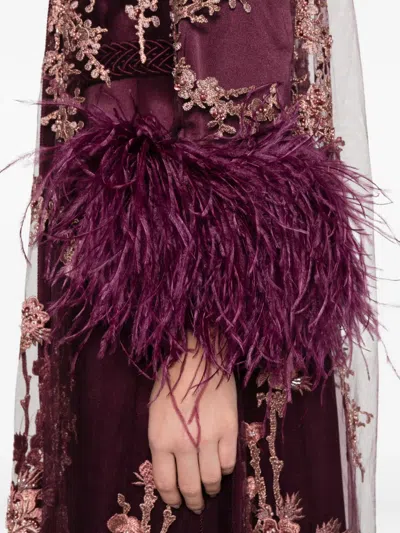Reem Al Dhaheri Detail-embroidered Feathered Kaftan In Red