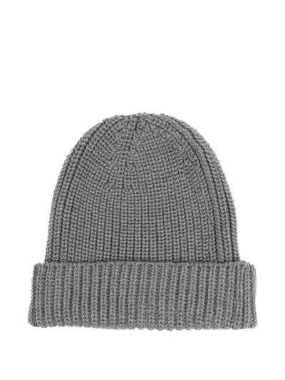 Hannes Roether Ribbed Virgin Wool Beanie Hat In Gray