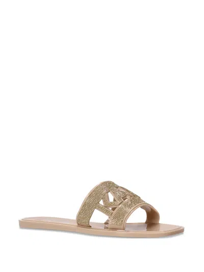 Karl Lagerfeld Embellished Slide Sandals In Gold
