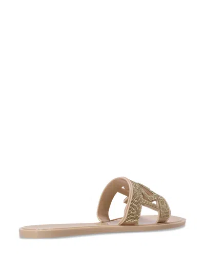 Karl Lagerfeld Embellished Slide Sandals In Gold