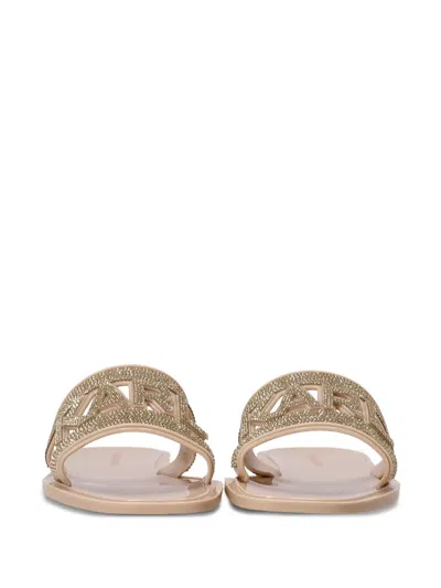 Karl Lagerfeld Embellished Slide Sandals In Gold