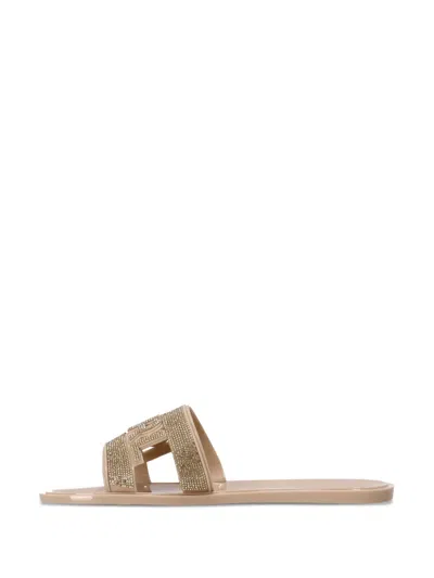 Karl Lagerfeld Embellished Slide Sandals In Gold