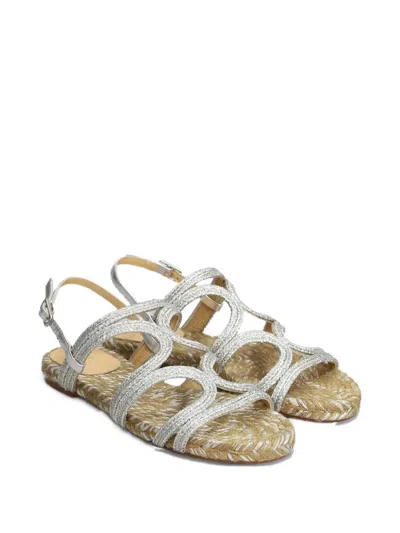 Castaã±er Pitra Braided Strap Sandals In Silver
