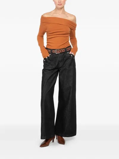 The Sei Off-shoulder Long-sleeve Sweater In Orange