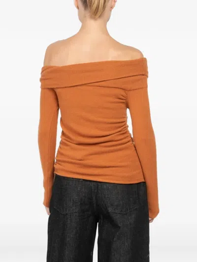 The Sei Off-shoulder Long-sleeve Sweater In Orange