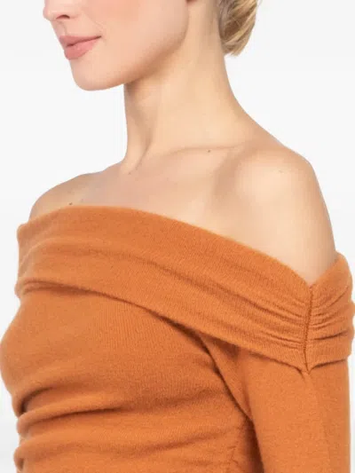 The Sei Off-shoulder Long-sleeve Sweater In Orange