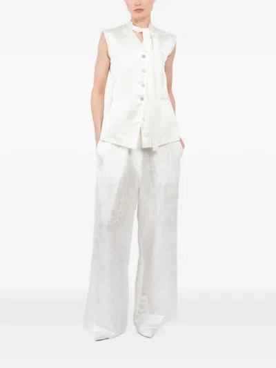 Masnada Floral-print Open-back Top In White