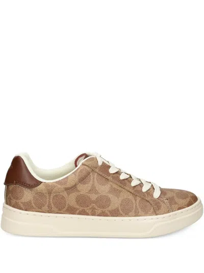 Coach High Line Sneaker In Signature Canvas In Brown Khaki