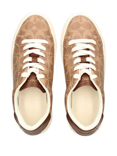 Coach High Line Sneaker In Signature Canvas In Brown Khaki