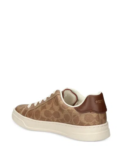 Coach High Line Sneaker In Signature Canvas In Brown Khaki