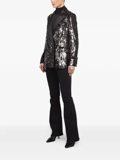 Veronica Beard Sevyn Sequin Double Breasted Dickey Evening Jacket In Black