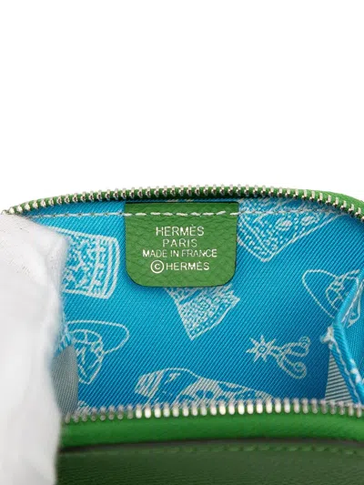 Pre-owned Hermes 2023 Epsom Azap Silk In Change Purse Coin Pouch In Green