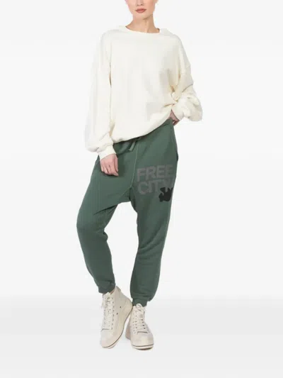 Freecity Print Drawstring Track Pants In Green