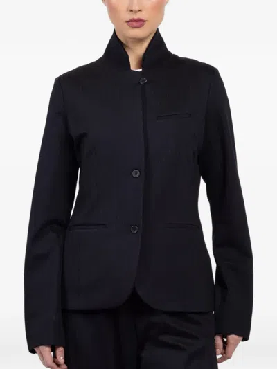 Hannes Roether Stand-up Collared Pinstripe Jacket In Black