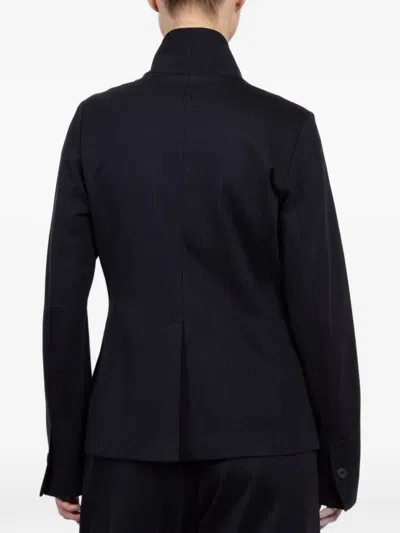 Hannes Roether Stand-up Collared Pinstripe Jacket In Black