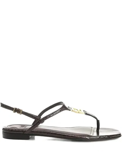 Fendi Ffoldo Python Leather Sandals With Adjustable Ankle Strap In Brown