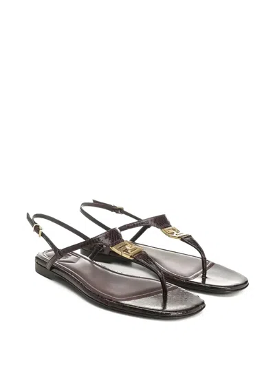 Fendi Ffoldo Python Leather Sandals With Adjustable Ankle Strap In Brown