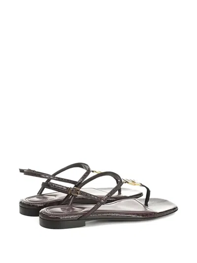 Fendi Ffoldo Python Leather Sandals With Adjustable Ankle Strap In Brown