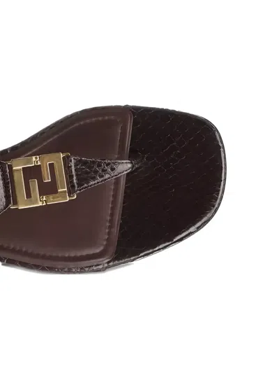 Fendi Ffoldo Python Leather Sandals With Adjustable Ankle Strap In Brown