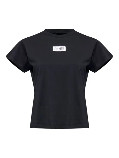 Mm6 Maison Margiela Crewneck T-shirt With Rectangular Applique And Design In Black