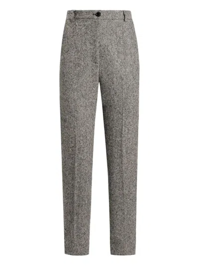 Dolce & Gabbana Virgin Wool Jacquard Slim Trousers In Gray