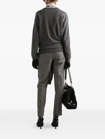 Dolce & Gabbana Virgin Wool Jacquard Slim Trousers In Gray