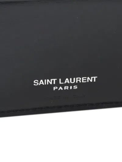 Pre-owned Saint Laurent 2010-2025 Leather Monogram Wallet Small Wallets In Black