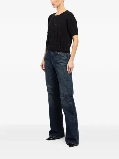 Frame The Sequin Gathered Sweater In Black