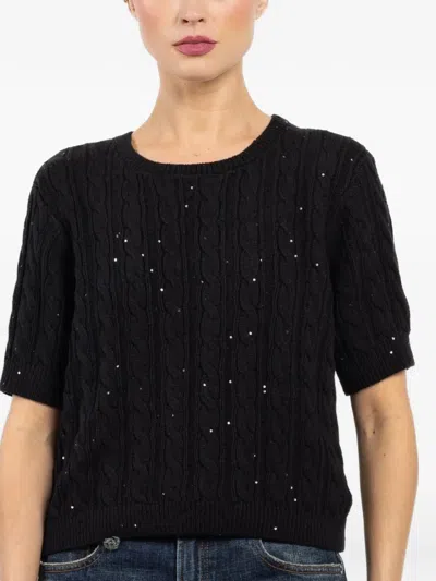 Frame The Sequin Gathered Sweater In Black