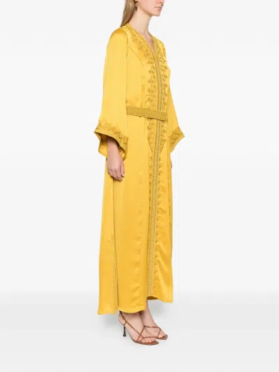 Reem Al Dhaheri Embroidered V-neck Midi Kaftan In Yellow