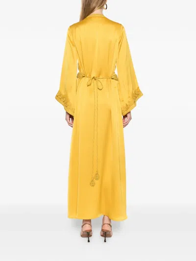 Reem Al Dhaheri Embroidered V-neck Midi Kaftan In Yellow