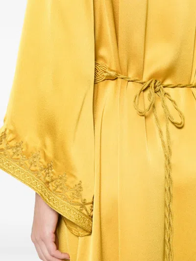 Reem Al Dhaheri Embroidered V-neck Midi Kaftan In Yellow