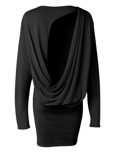Jacquemus Black La Robe Mistral Crew Neck Dress With Long Sleeves And Open Back In Viscose Blend Women