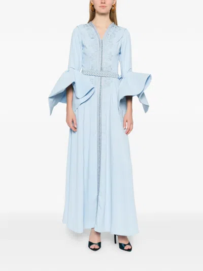 Reem Al Dhaheri Ruffled Embroidered Maxi Kaftan In Blue