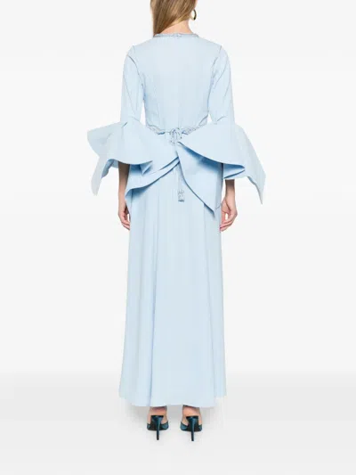 Reem Al Dhaheri Ruffled Embroidered Maxi Kaftan In Blue