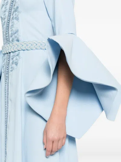 Reem Al Dhaheri Ruffled Embroidered Maxi Kaftan In Blue