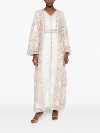 Reem Al Dhaheri Floral Embroidered Maxi Kaftan In Neutral