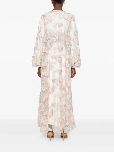 Reem Al Dhaheri Floral Embroidered Maxi Kaftan In Neutral
