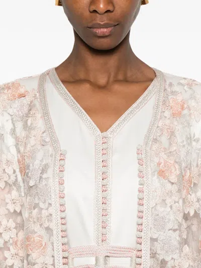 Reem Al Dhaheri Floral Embroidered Maxi Kaftan In Neutral