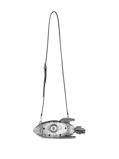 Mcm Rocket-design Messenger Bag In Silver