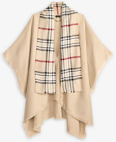 Fraas Solid Plaid Ruana Wrap In Brown
