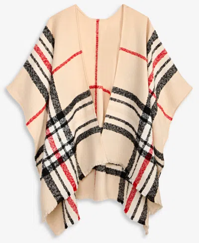 Fraas Plaid Boucle Ruana Wrap In Sand