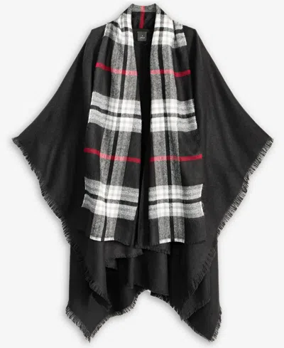 Fraas Solid Plaid Ruana Wrap In Black
